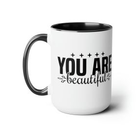 Accent Ceramic Coffee Mug 15oz - You Are Beautiful - Inspiration Affirmation, Black