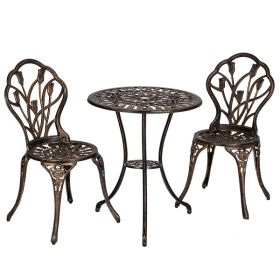 European Style Cast Aluminum Outdoor 3 Piece Tulip Bistro Set of Table and Chairs Bronze