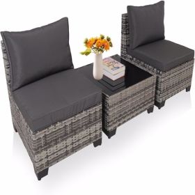 Patio Furniture Set,3 Pieces Outdoor Rattan Wicker Conversation Set with Washable Cushions and Glass Coffee Table