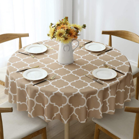 Tablecloth For Round Tables Waterproof Satin Resistant Washable Dining Table Protector (Color: khaki, size: 152*152cm)